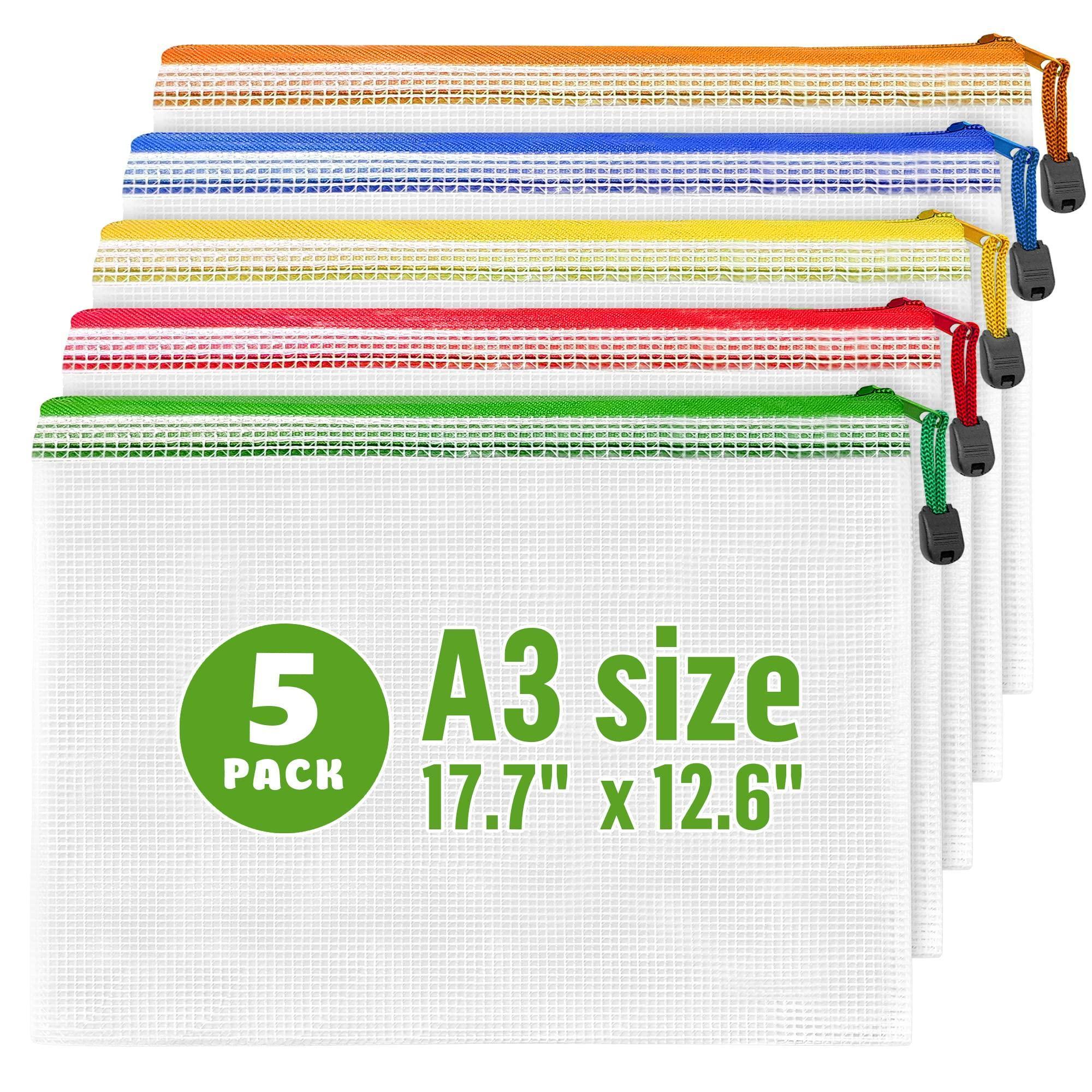 5 Pack A3 Mesh Storage Bags with Zipper for Board Games Puzzles Mesh Bag with Zipper Plastic Mesh Zipper Pouch Document Bag   Large Zip Pouch   Board Game Storage Bags   Waterproof Zipper Pouch