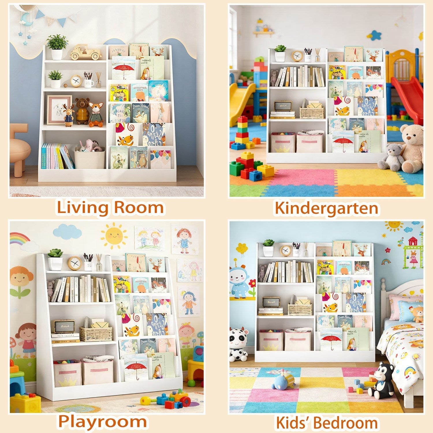 Kids Bookshelf with Toy Storage Organizer, 34.65" Wooden