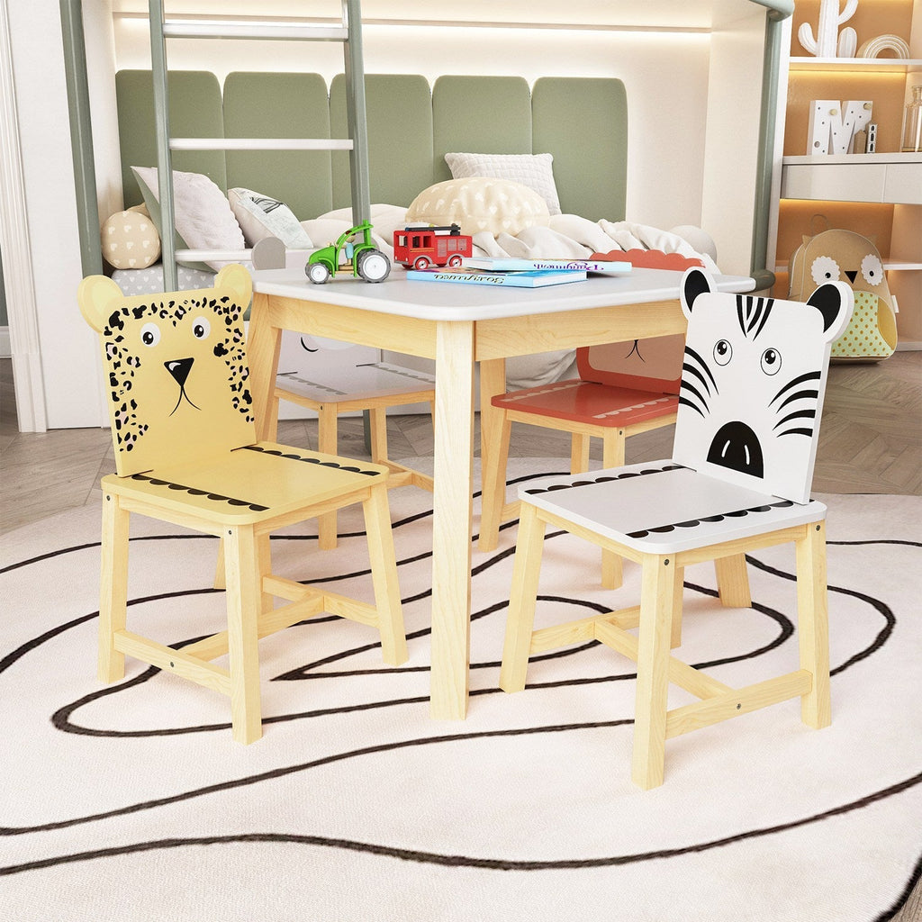 Kids Table and Chair Set, 5-Piece with Animal Designs
