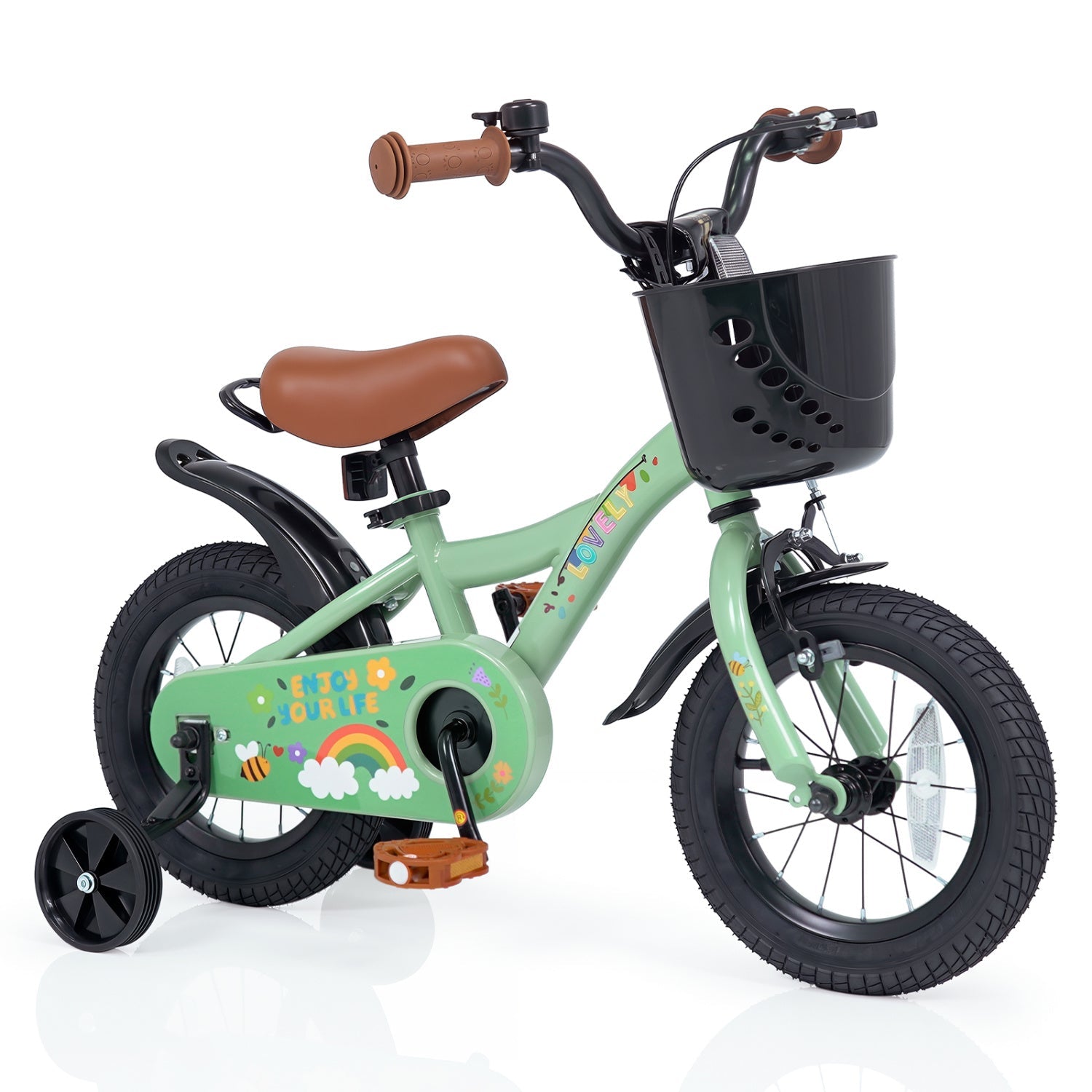 Girls Bike 12 Inch with Training Wheels and Basket - Green