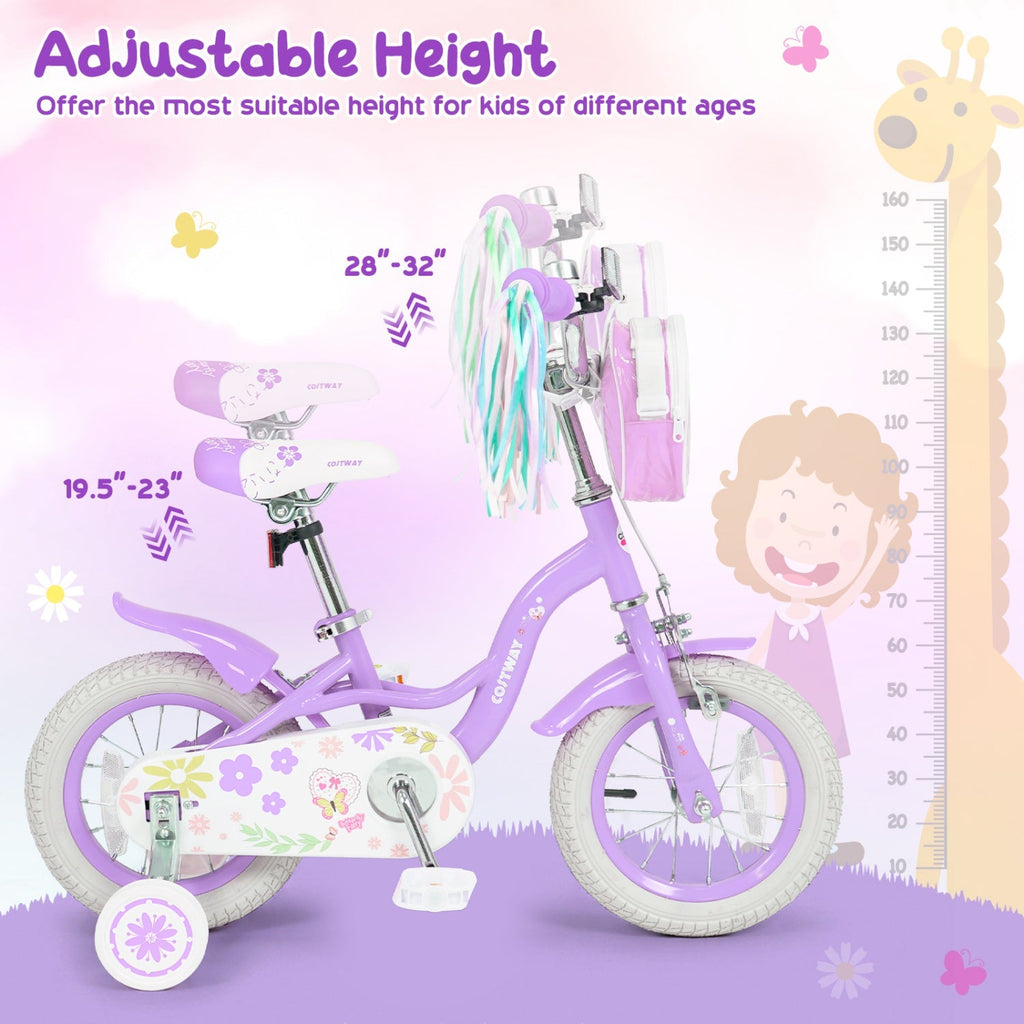 Girls Bike 18 Inch with Training Wheels and Front Bag