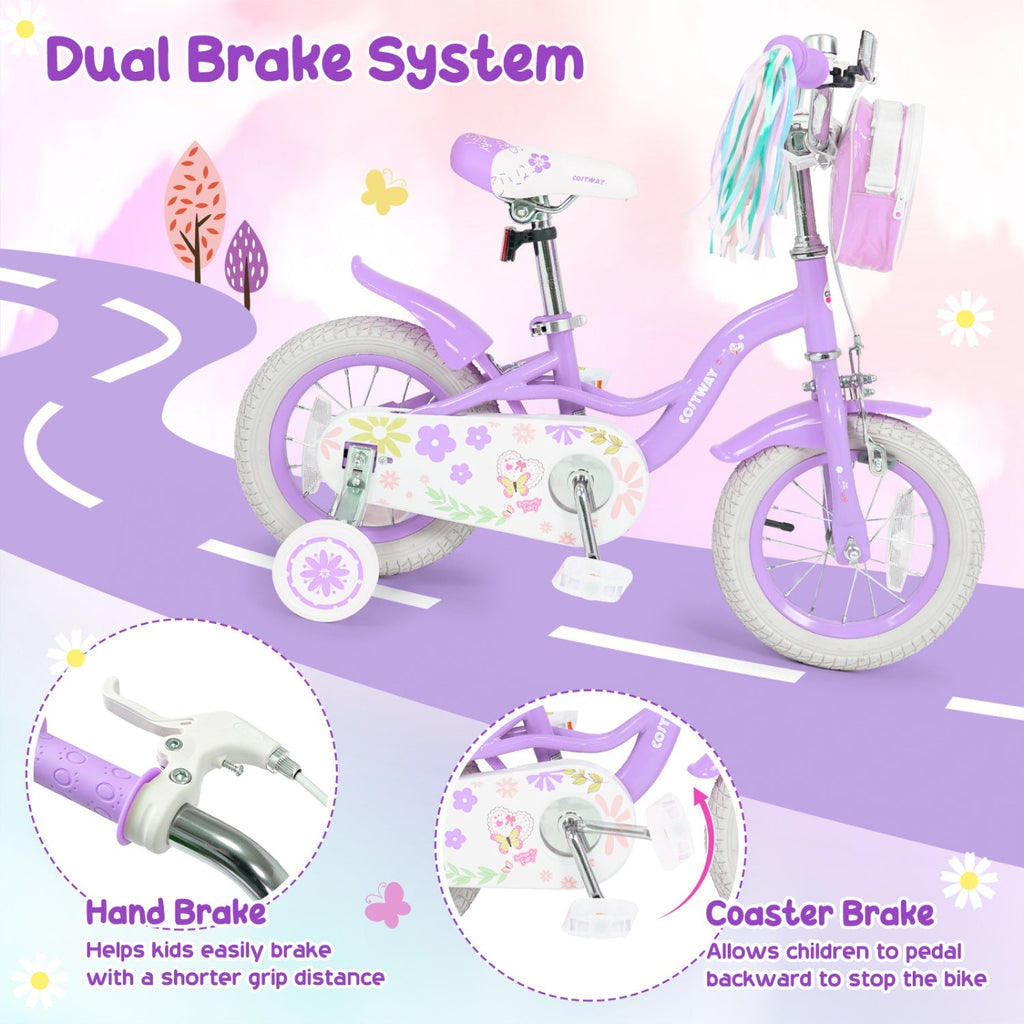 Girls Bike 18 Inch with Training Wheels and Front Bag