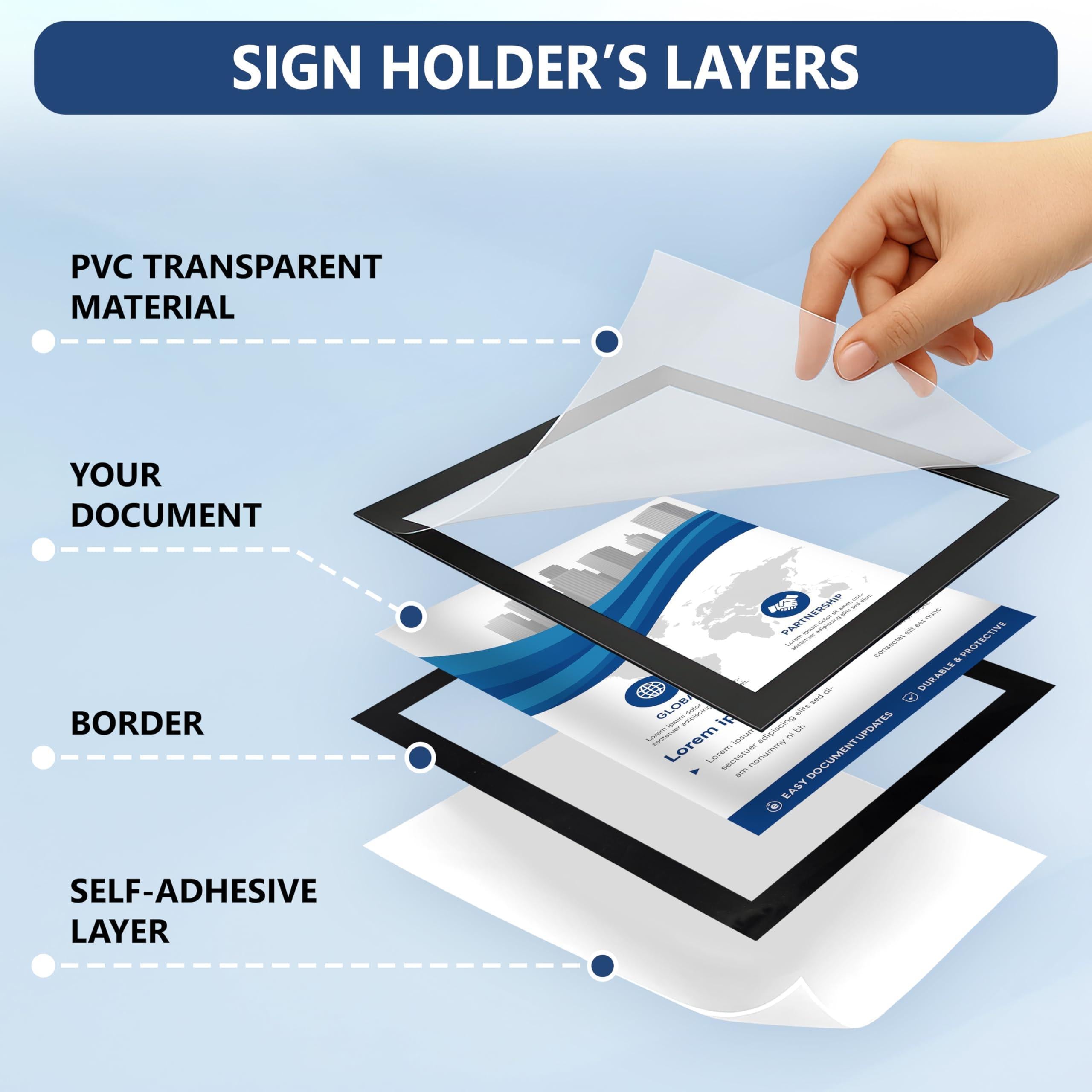 12 Pcs Magnetic Sign Holder 8.5 x 11 inch Magnetic Frames for Wall Document Holder Reusable Adhesive Frames Windows Picture Frame Display Sleeve Peel & Stick Magnet Door Sign Holder Magnet Page Protector