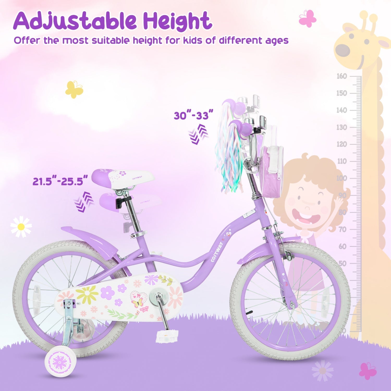 Girls Bike 18 Inch with Training Wheels and Front Bag