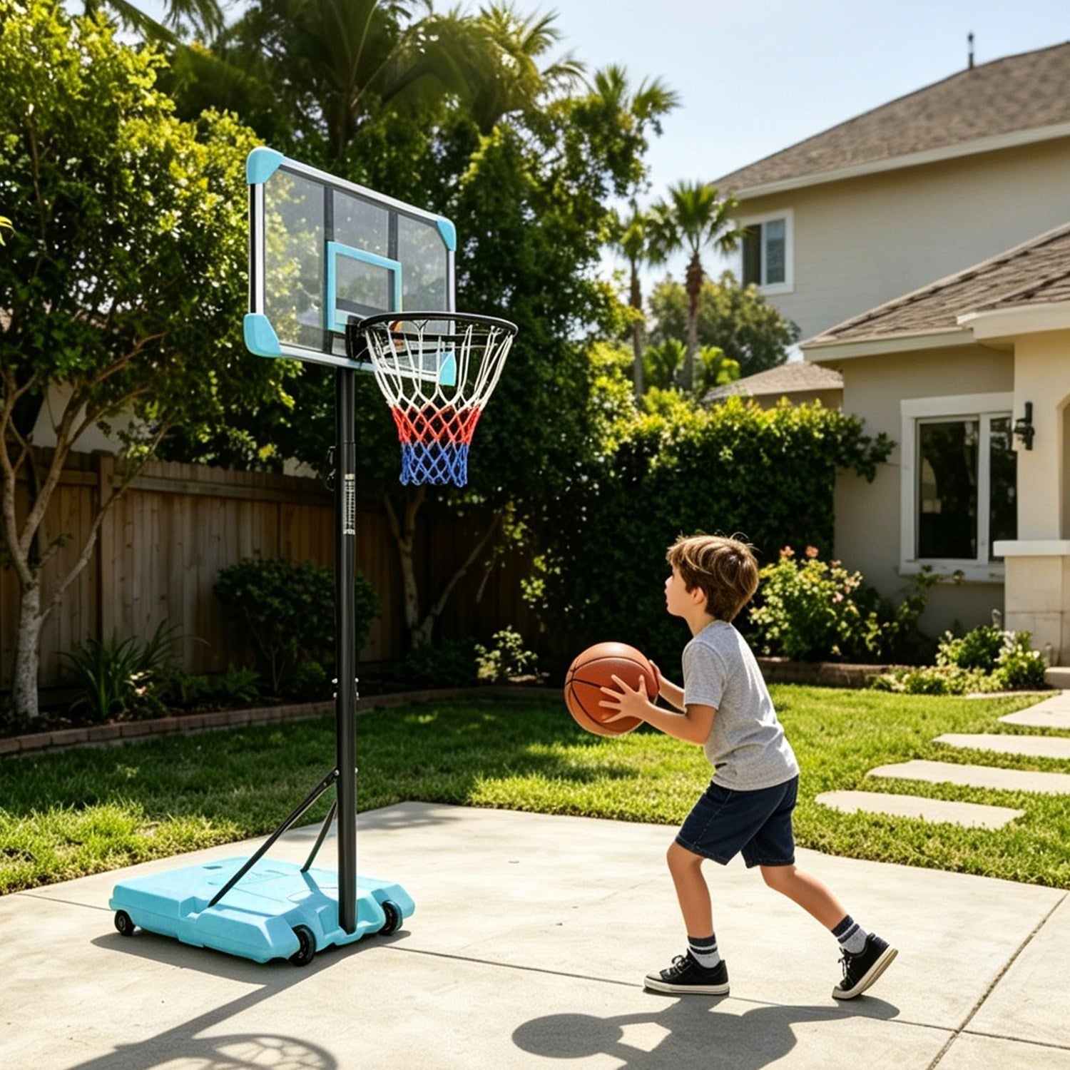 Kids Basketball Hoop Adjustable 5.6-7ft with Wheels