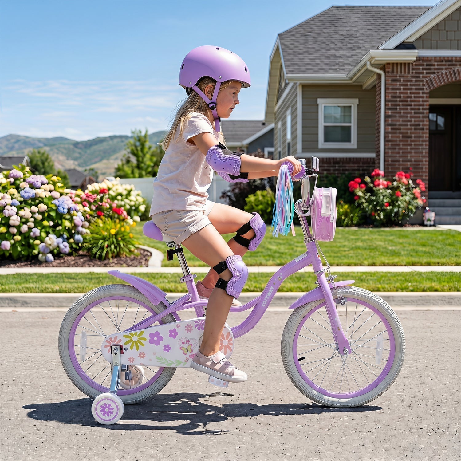 Girls Bike 18 Inch with Training Wheels and Front Bag