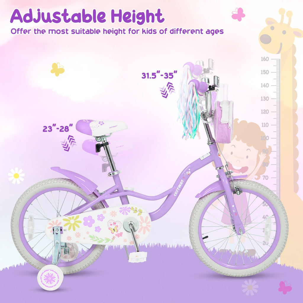 Girls Bike 18 Inch with Training Wheels and Front Bag