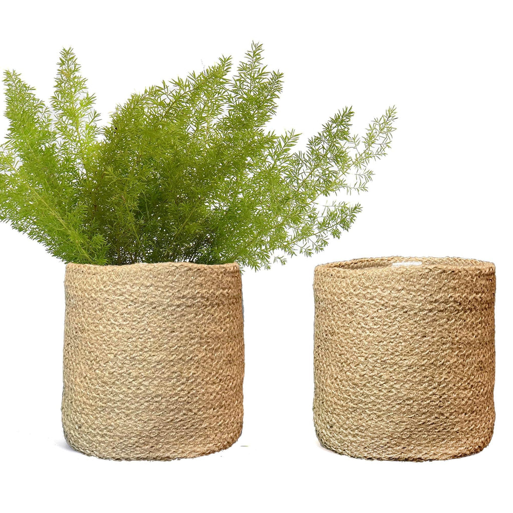 Jute Planter Basket Set of 2 Woven Jute Rope Covers for Decorating Indoor Outdoor Succulents Small Plant Pots Multi Purpose Storage Bins 6.5 Inches   Modern Style Décor  Brown