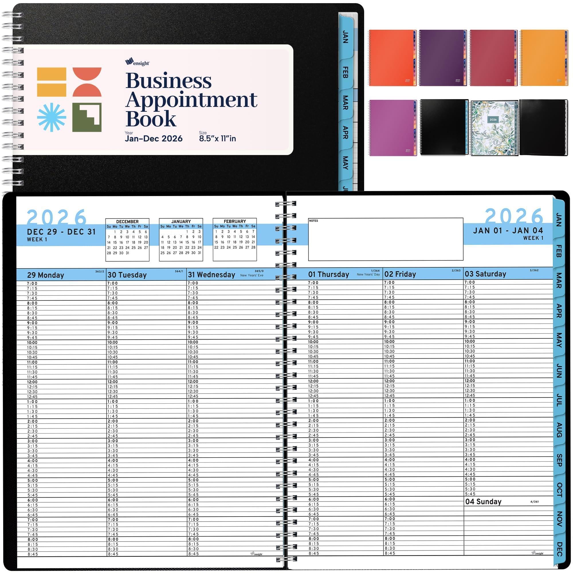 2026 Appointment Book Planner 8.5 x 11 inch Large Blue Tabbed Daily Hourly Weekly Planner Schedule Book 15 Minute time Slots Business & Personal Planner Jan 2026 Dec 2026