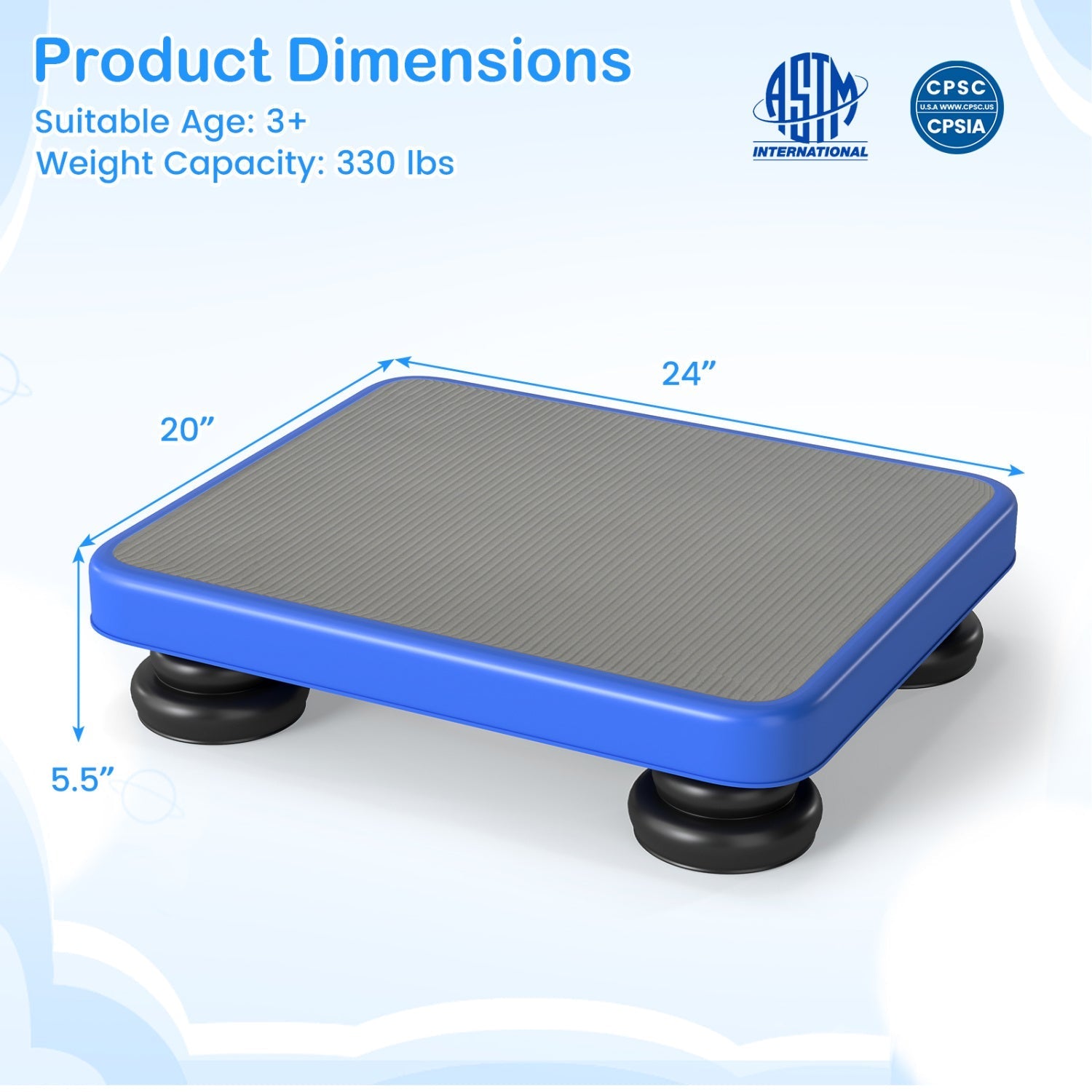 Kids Rebounder Bouncing Board 24x20" with Elastic Ropes