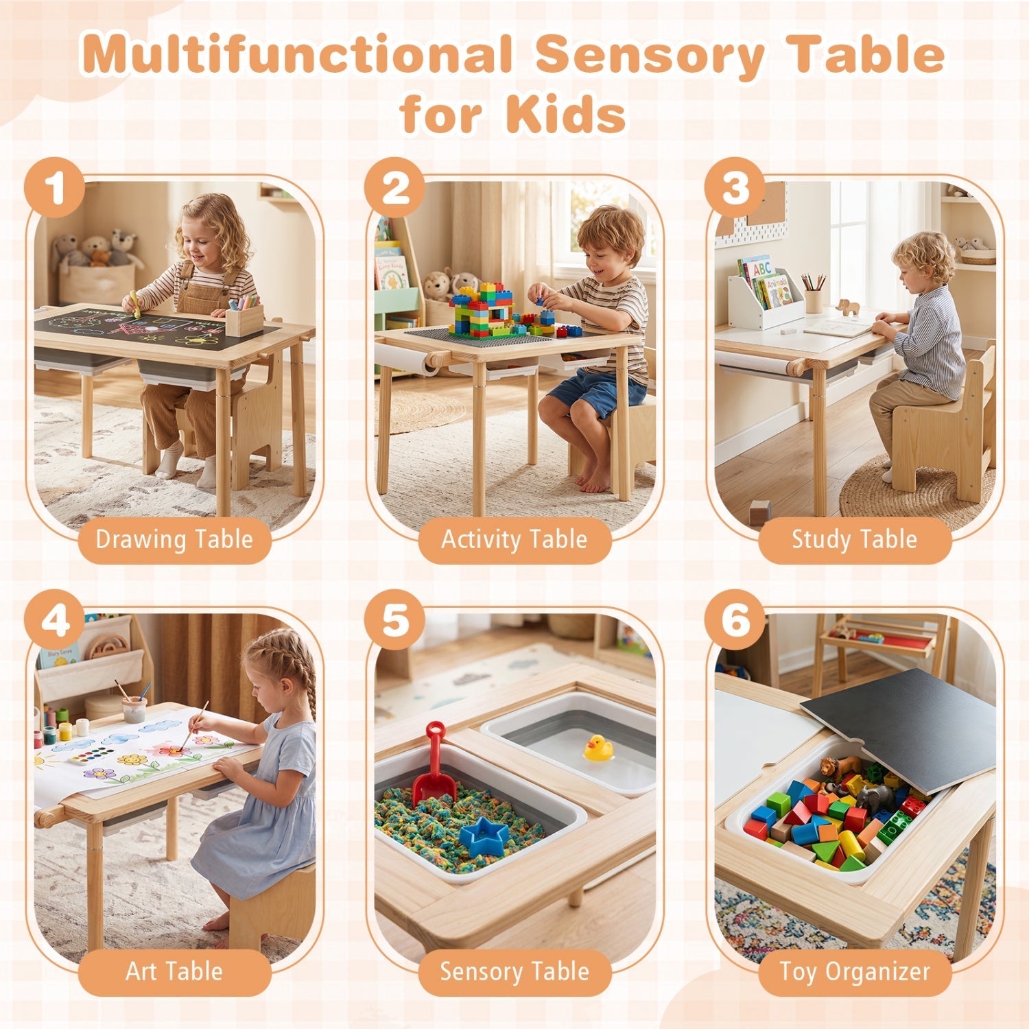Kids Activity Table and Chair Set with Adjustable Height