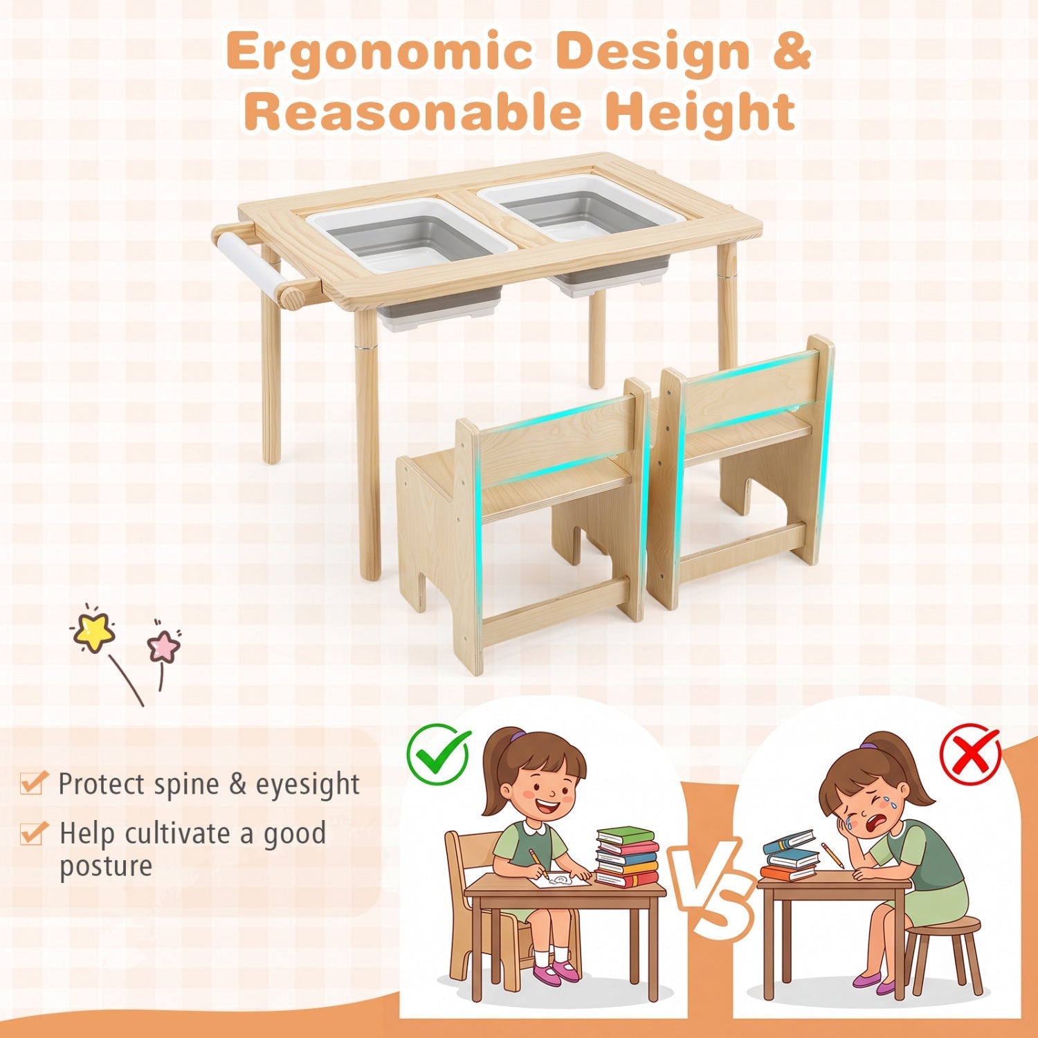 Kids Activity Table and Chair Set with Adjustable Height
