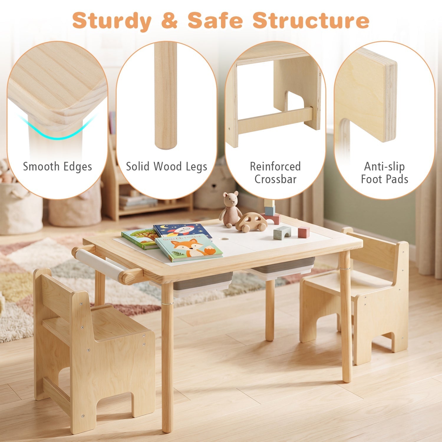 Kids Activity Table and Chair Set with Adjustable Height