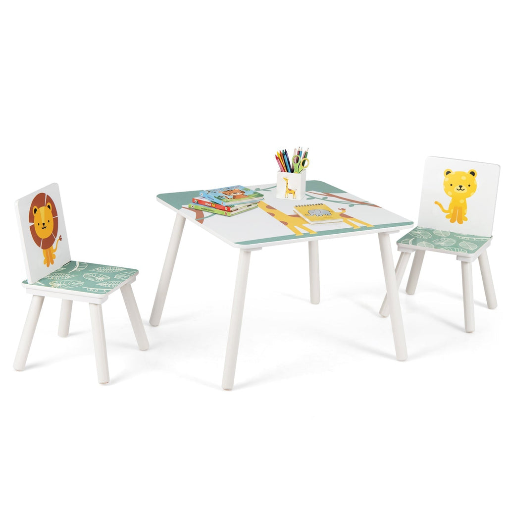 Kids Table and Chair Set with Animal Patterns (3-Piece)