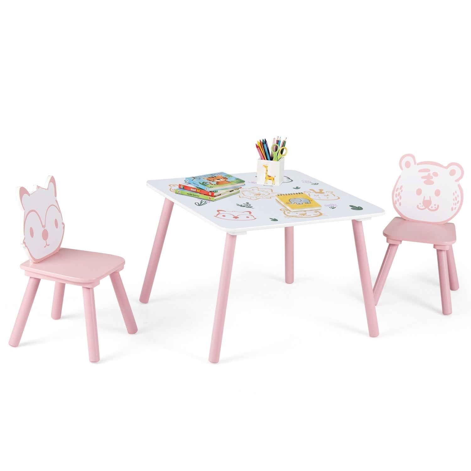 Kids Table and Chair Set with Animal Patterns, 3-Piece