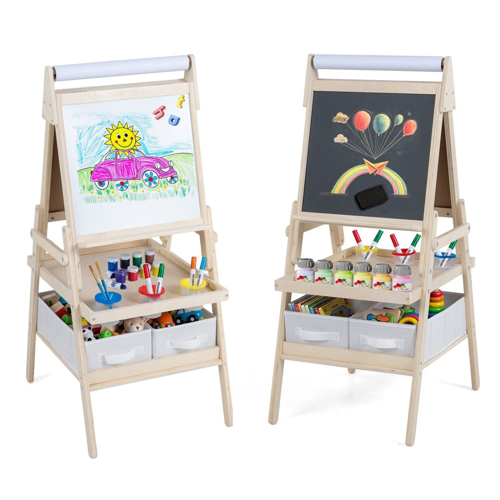 3-in-1 Kids Art Easel with Magnetic Whiteboard & Chalkboard