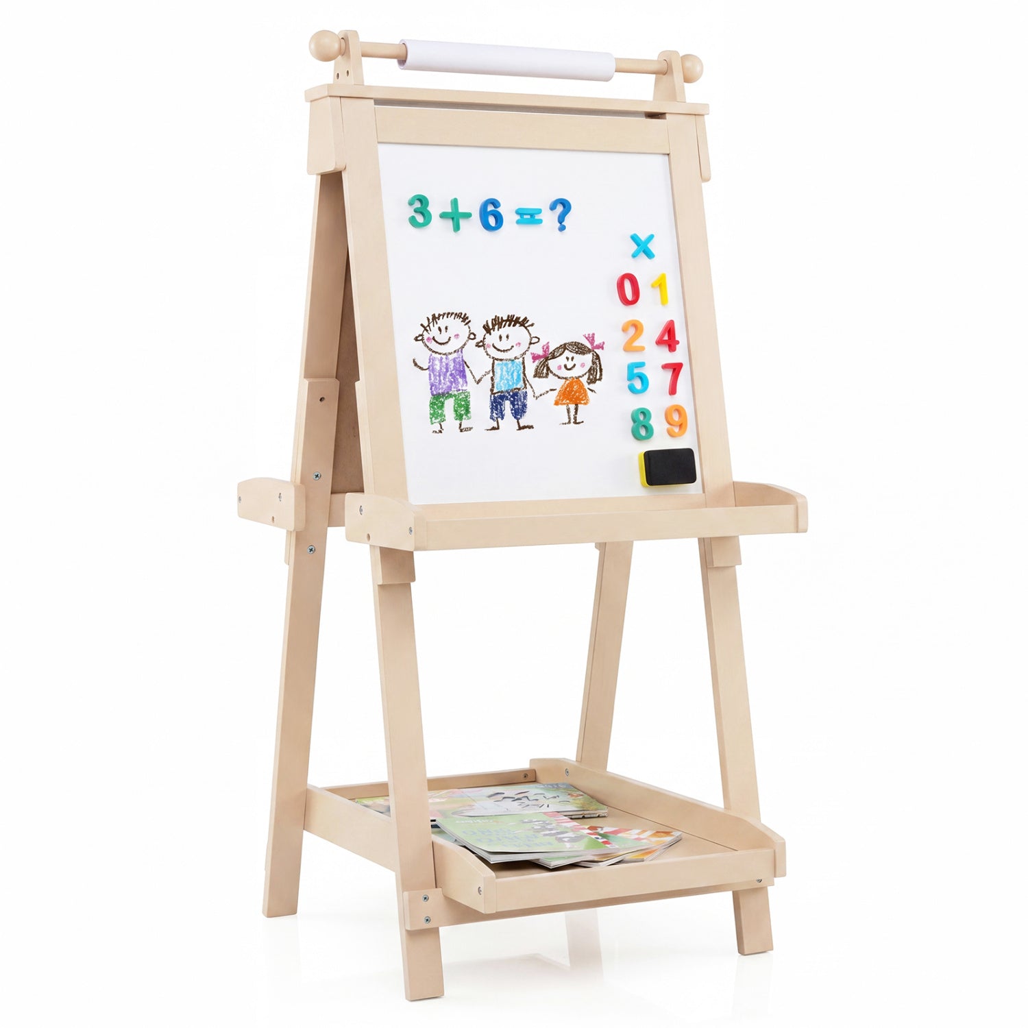 Double-Sided Kids Art Easel with Chalkboard & Whiteboard