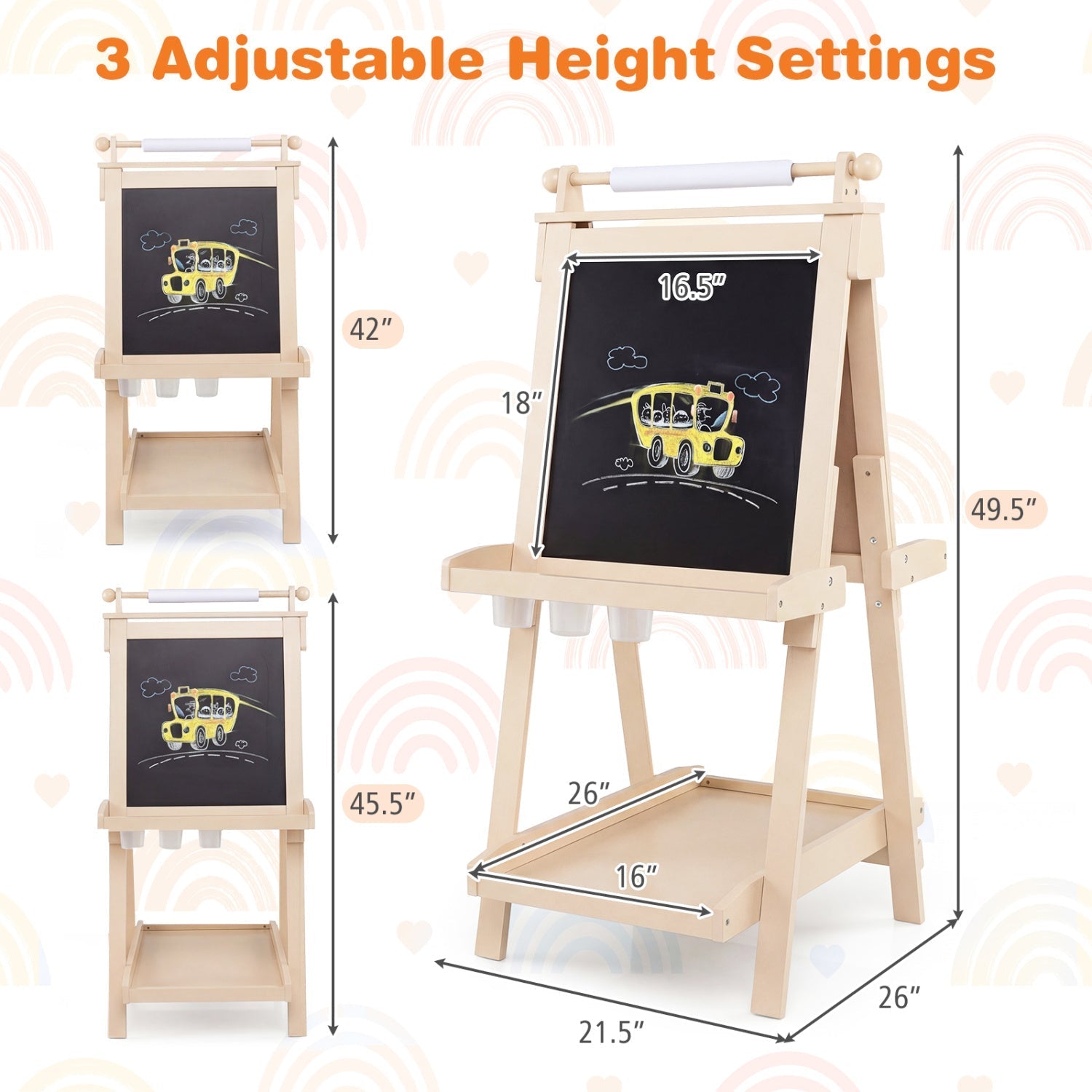 Double-Sided Kids Art Easel with Chalkboard & Whiteboard