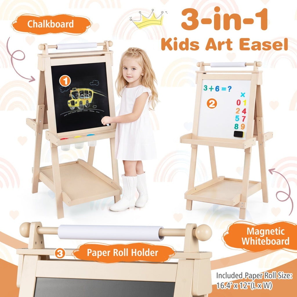Double-Sided Kids Art Easel with Chalkboard & Whiteboard