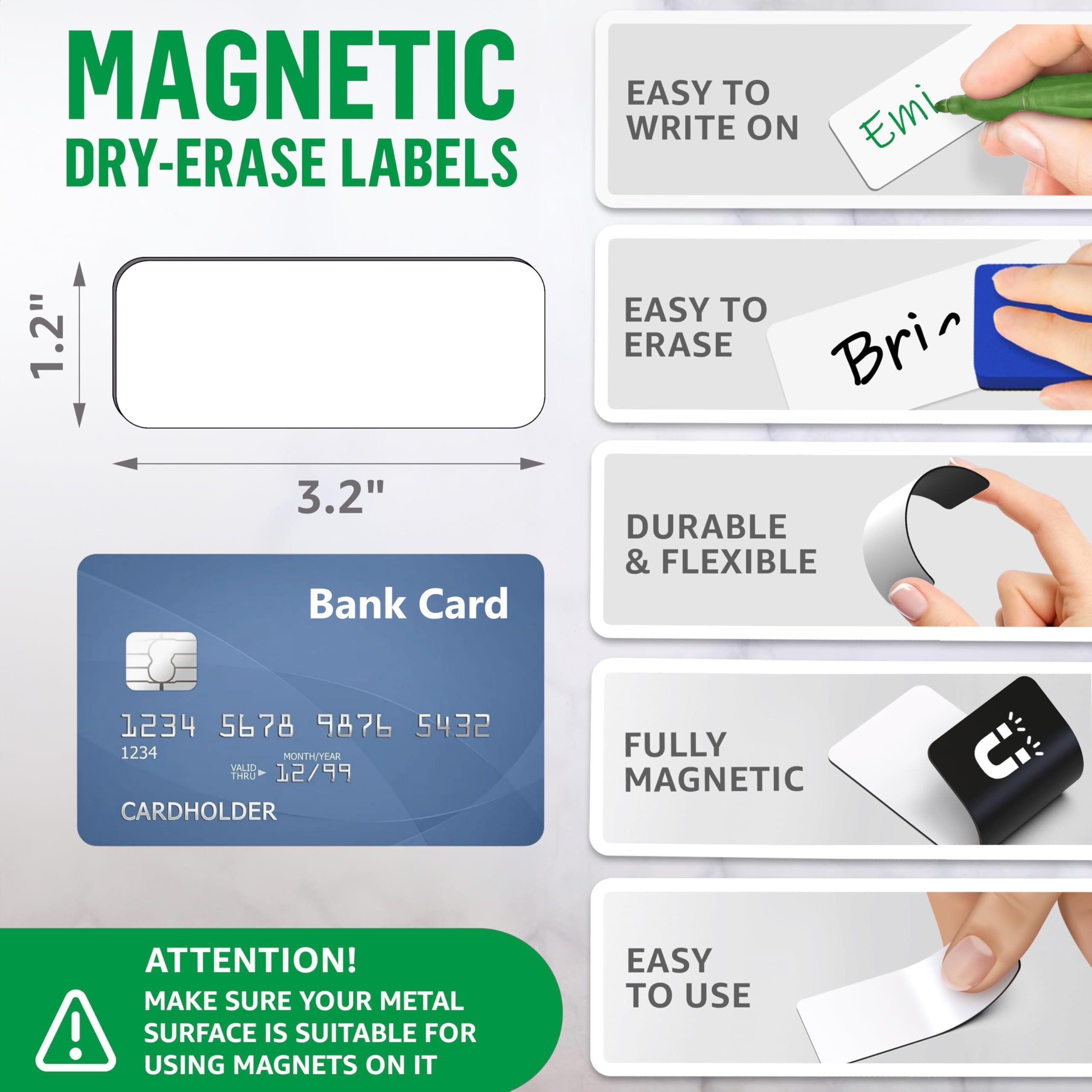 100 Pack Dry Erase Magnetic Labels 3.2x1.2 in Magnetic Name Tags for Classroom Lockers School Bus Classroom Magnets for Names Magnet Labels for Whiteboard Magnet Name Plates for Classrooms Blanked