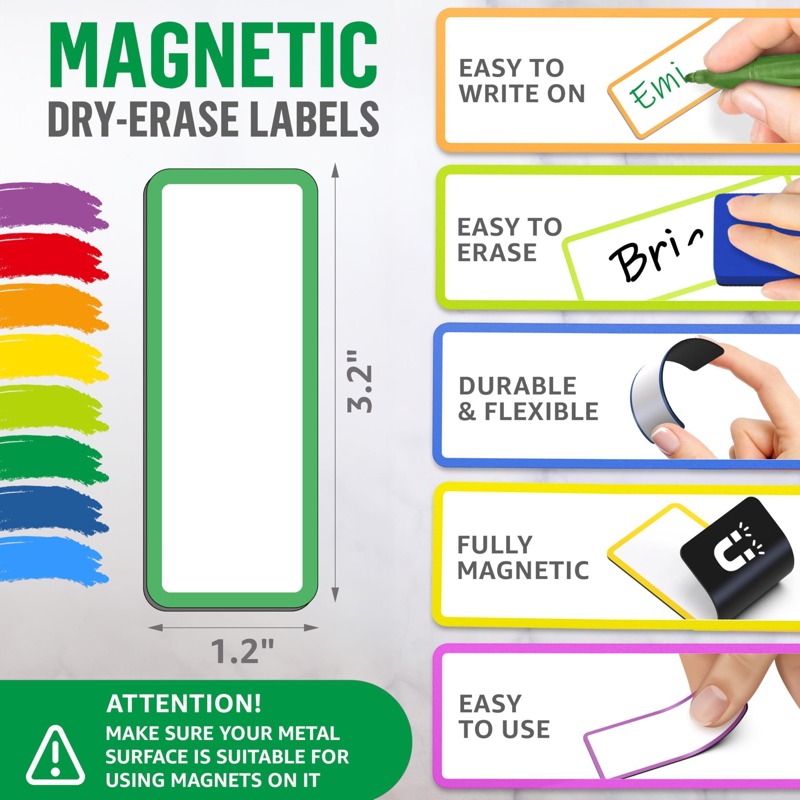 100 Pack Dry Erase Magnetic Labels 3.2x1.2 in Magnetic Name Tags for Classroom Lockers School Bus Classroom Magnets for Names Magnet Labels for Whiteboard Magnet Names Plates for Classrooms