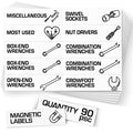 90 Pcs Magnetic Tool Box Labels 3.5x1 inch White Magnetic Toolbox Labels for Tool Box Drawers Strong Magnet Toolbox Organizer Chest Pre Printed & Blanked Emblems for Organization Toolbox Emblems