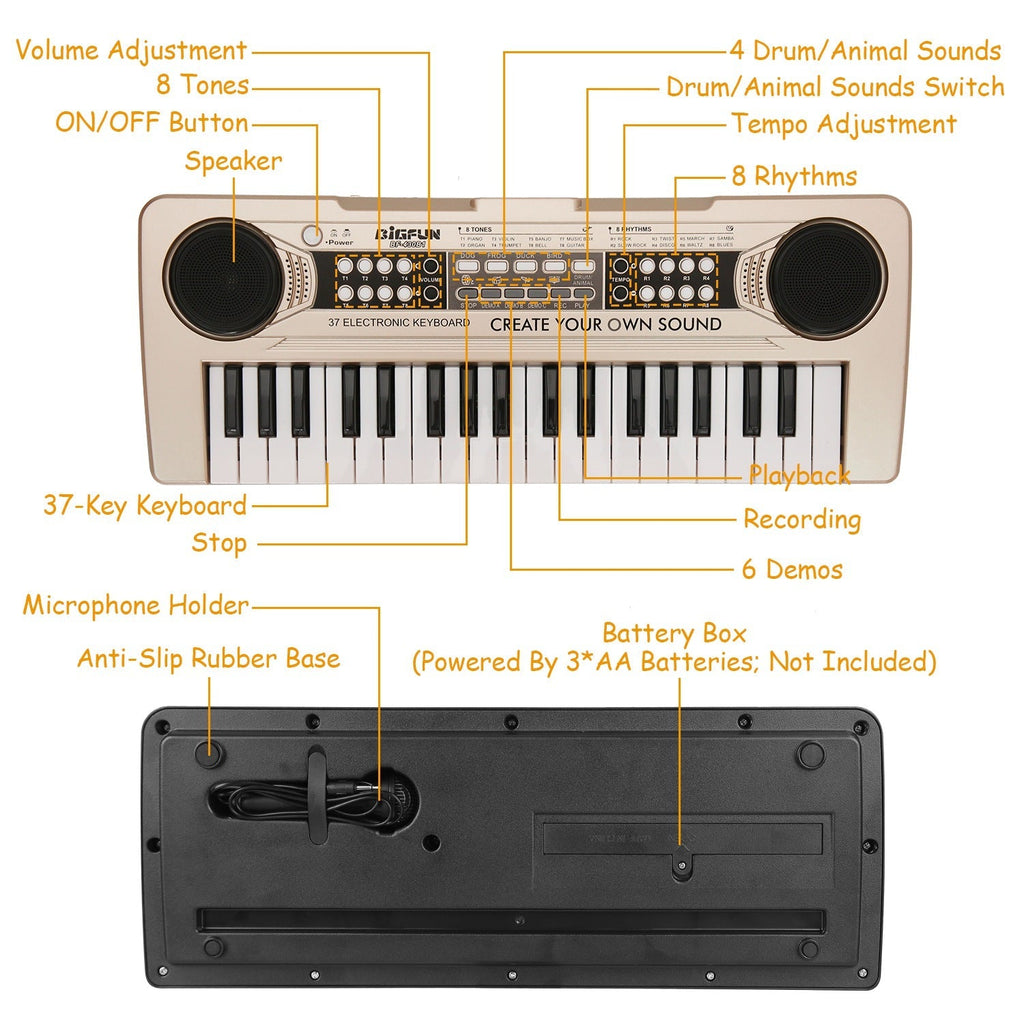 37 Keys Digital Music Electronic Keyboard Electric Piano Musical Instrument Kids Learning Keyboard with Microphone for 3-10 Year Old Kids Girls Boys