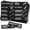 90 Pcs Magnetic Tool Box Labels 35x1 inch Magnetic Toolbox Labels for Tool Box Dwawers Strong Magnet Toolbox Organizer Chest Black Pre Printed & Blanked Emblems for Organization