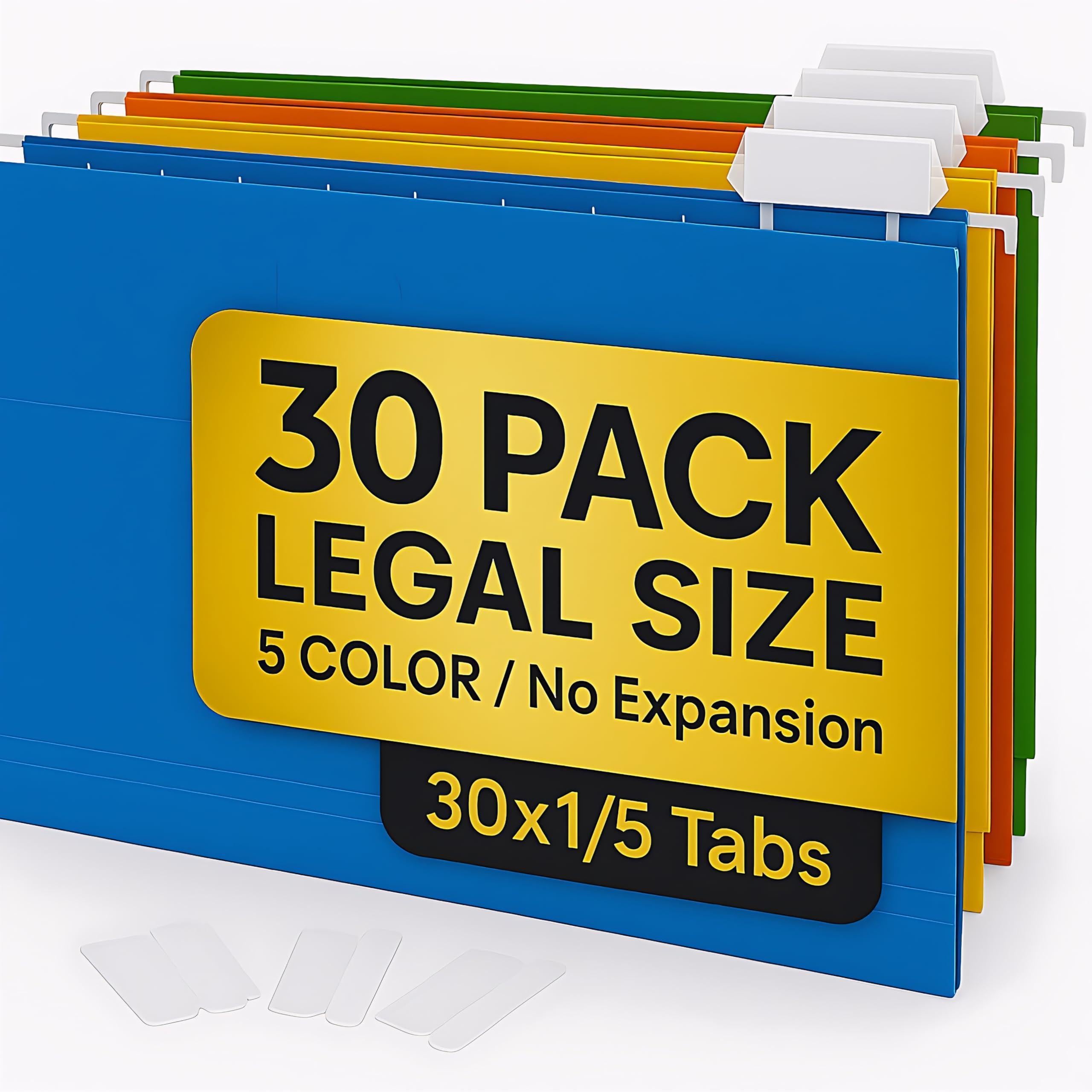 30 Pack Hanging File Folders Legal Size Colored Hanging Folders for Filing Cabinet with 1 5 Cut Adjustable Tabs Files for Filing Cabinet Organizer File Hangers for Files Cabinets with Hooks