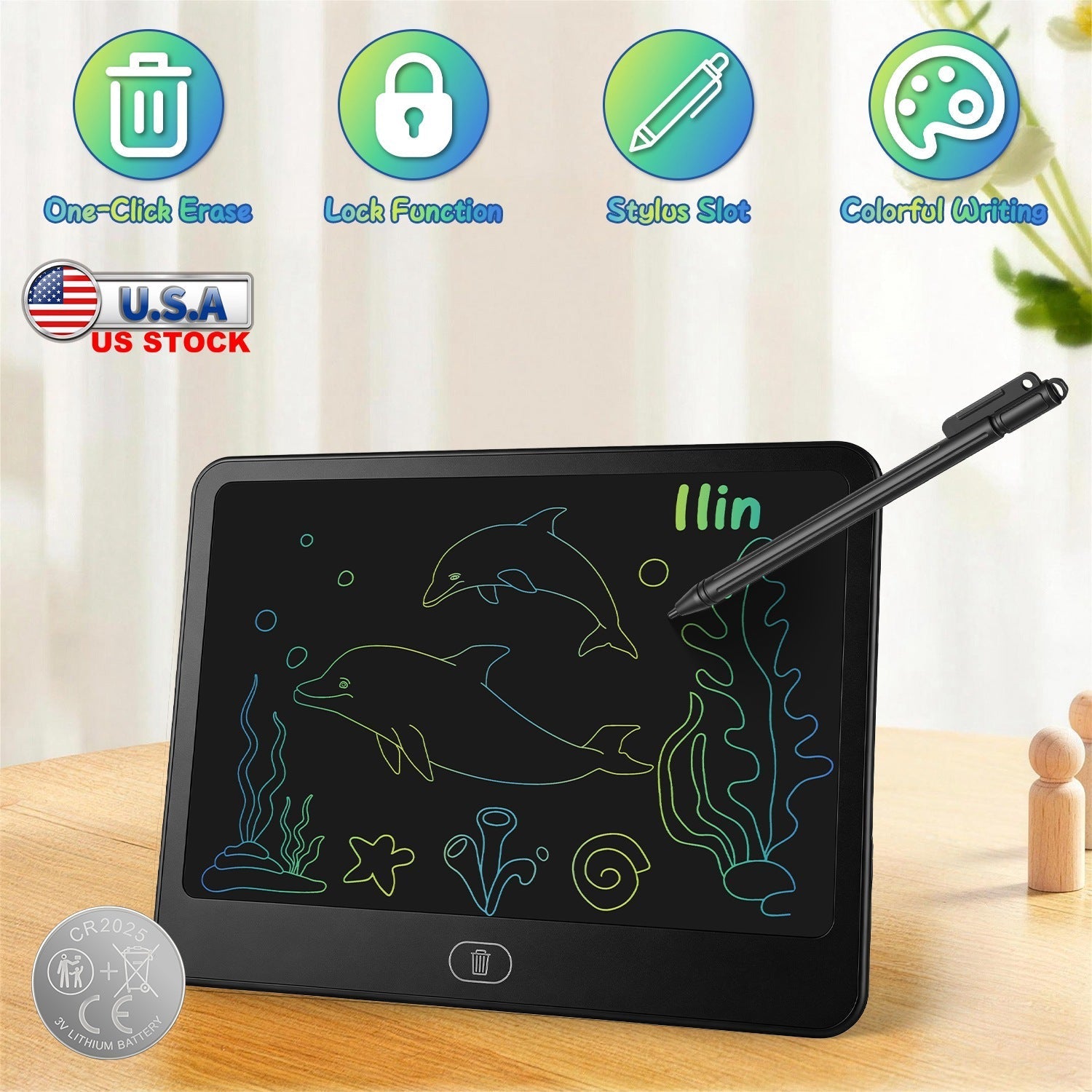 LCD Writing Tablet for Kids with Stylus & Lock Function
