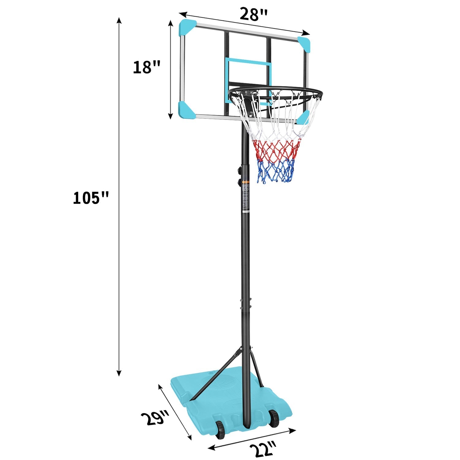 Kids Basketball Hoop Adjustable 5.6-7ft with Wheels