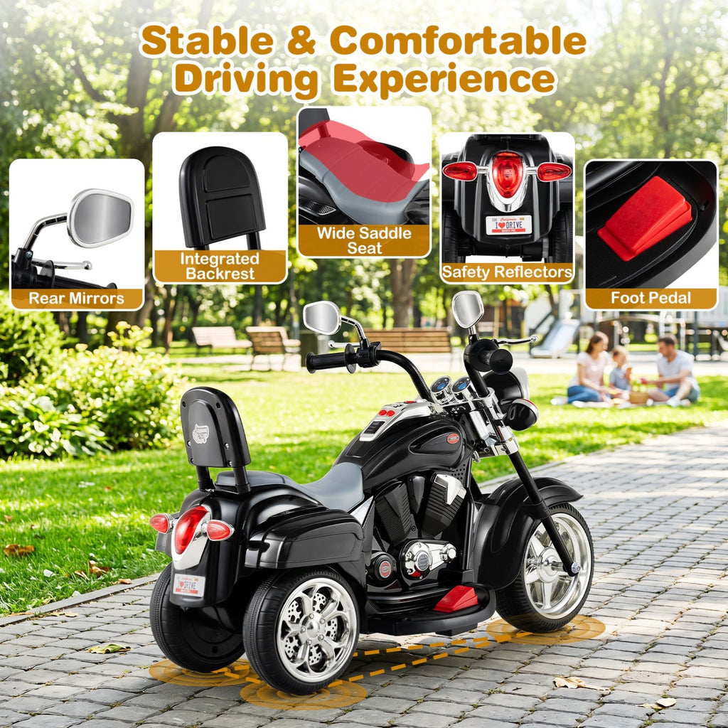 3-Wheel Electric Motorcycle Ride-On Toy for Toddlers 3+