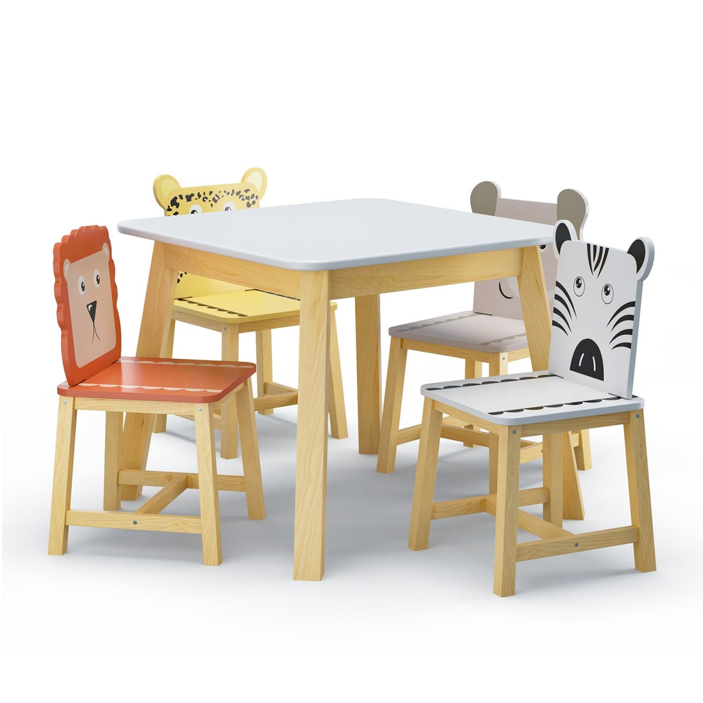 Kids Table and Chair Set, 5-Piece with Animal Designs
