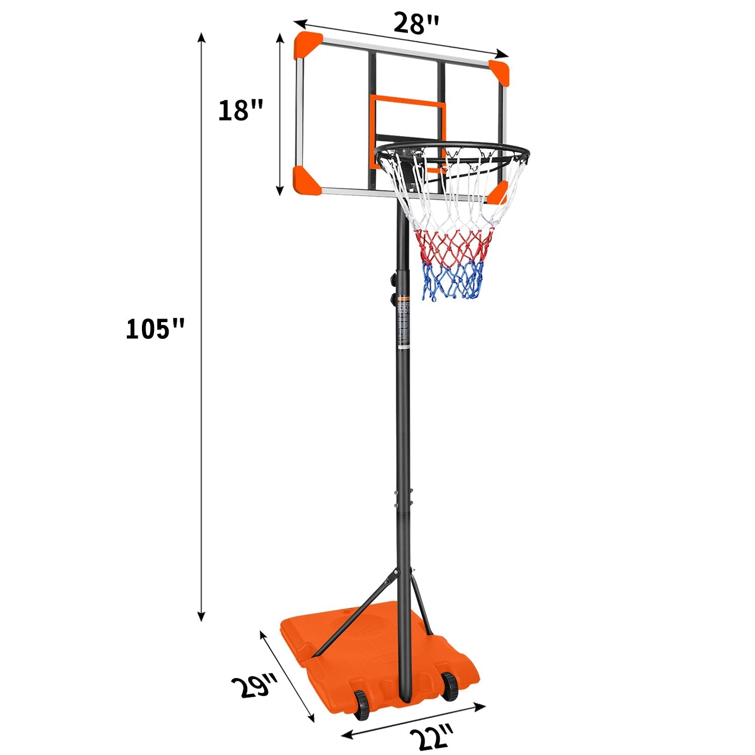 Kids Basketball Hoop Adjustable 5.6-7ft with Wheels