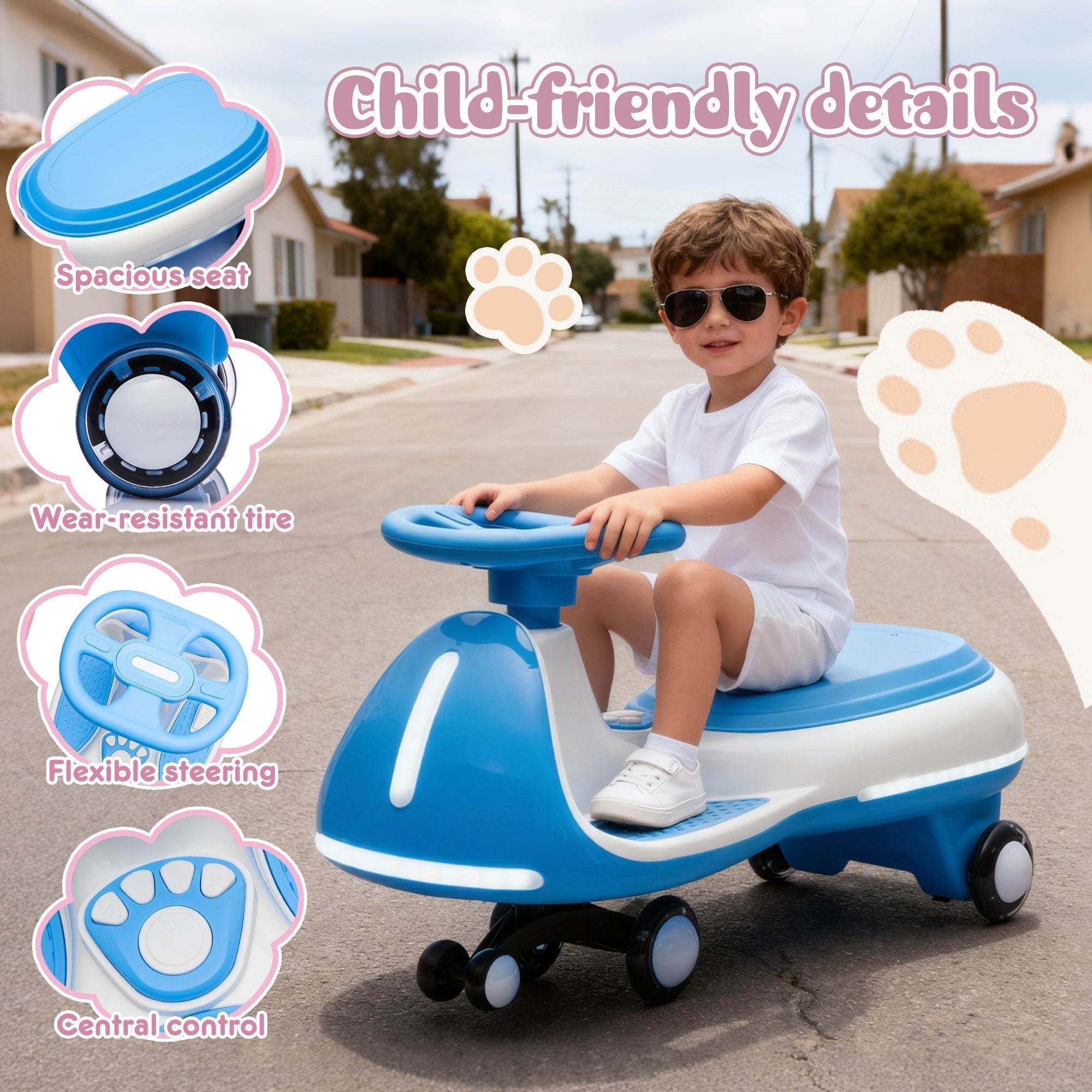12V Electric Wiggle Ride On Car with Dual Motors & LED Lights