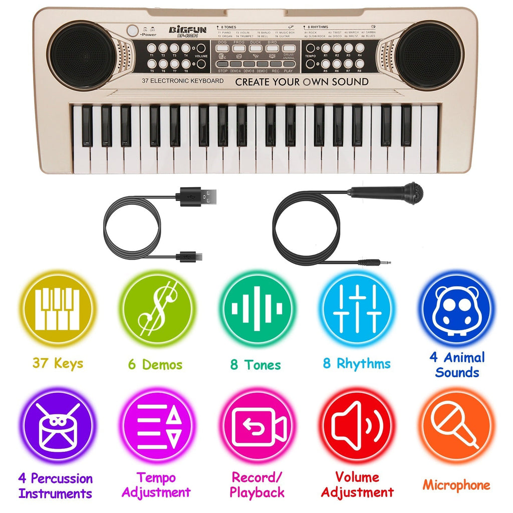 37 Keys Digital Music Electronic Keyboard Electric Piano Musical Instrument Kids Learning Keyboard with Microphone for 3-10 Year Old Kids Girls Boys