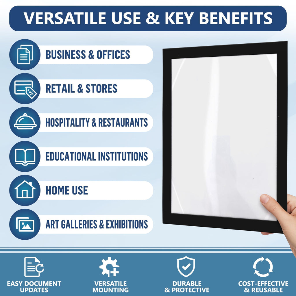 12 Pcs Magnetic Sign Holder 8.5 x 11 inch Magnetic Frames for Wall Document Holder Reusable Adhesive Frames Windows Picture Frame Display Sleeve Peel & Stick Magnet Door Sign Holder Magnet Page Protector