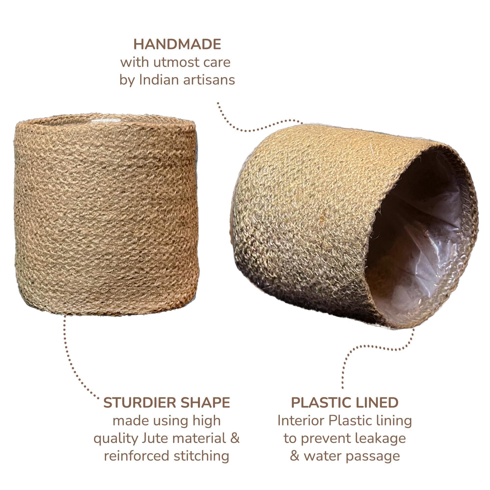 Jute Planter Basket Set of 2 Woven Jute Rope Covers for Decorating Indoor Outdoor Succulents Small Plant Pots Multi Purpose Storage Bins 6.5 Inches   Modern Style Décor  Brown