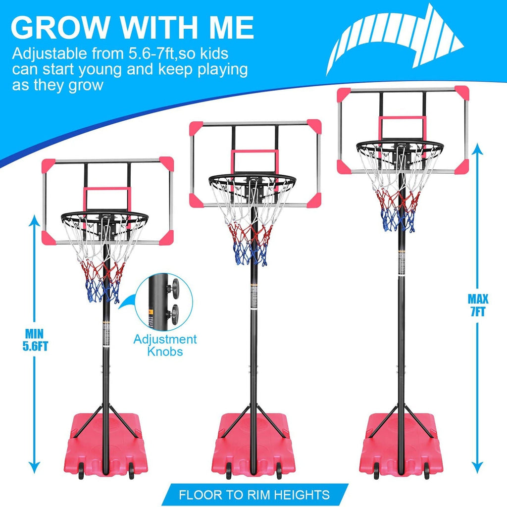 Kids Basketball Hoop Adjustable 5.6-7ft with Wheels