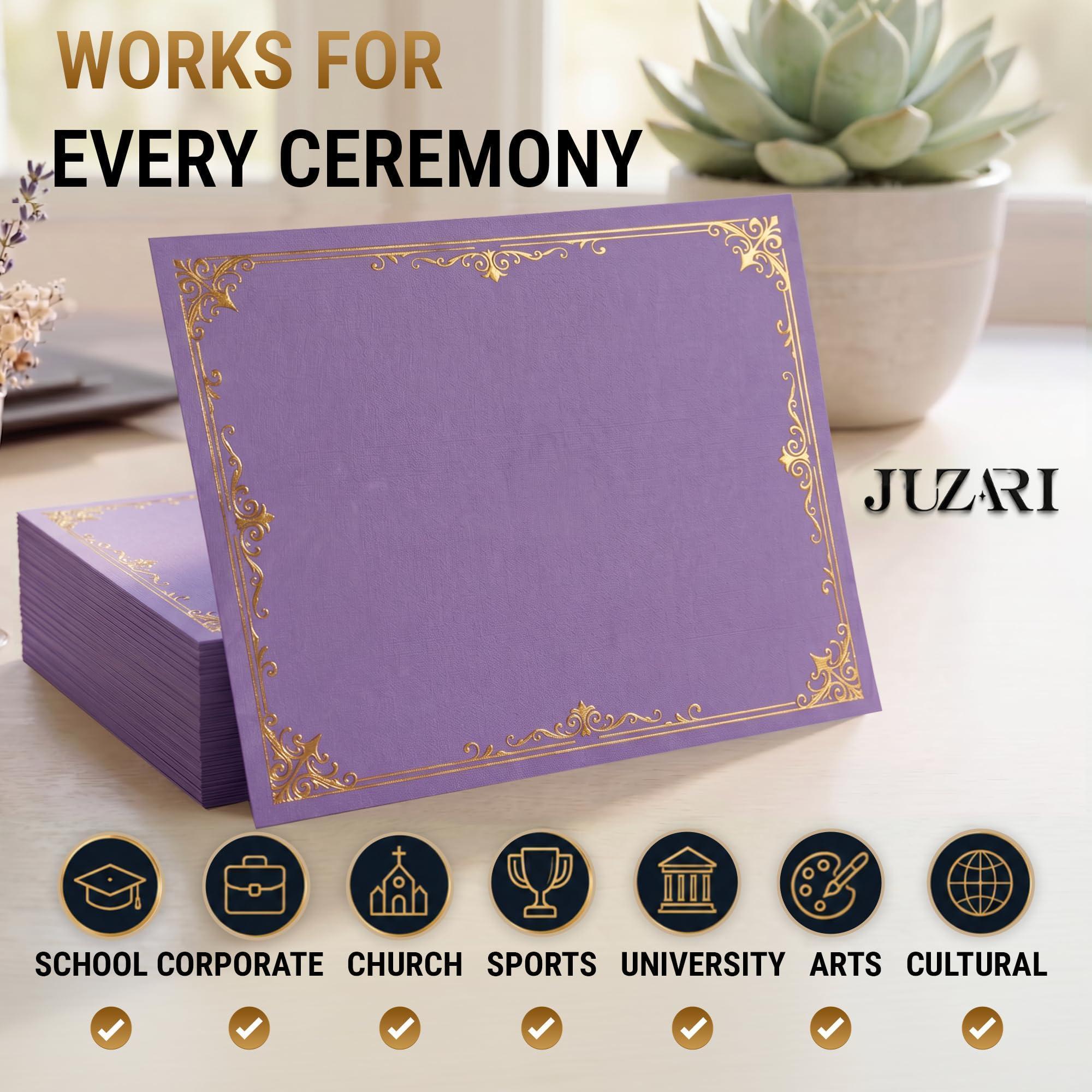 30 Pack Premium Purple Certificate Holders 8.5 x 11   Heavyweight 300gsm Cardstock Diploma Holder & Certificate Folder   Award Certificate Folders for Graduation with Gold Foil   Diploma Cover 8.5x11