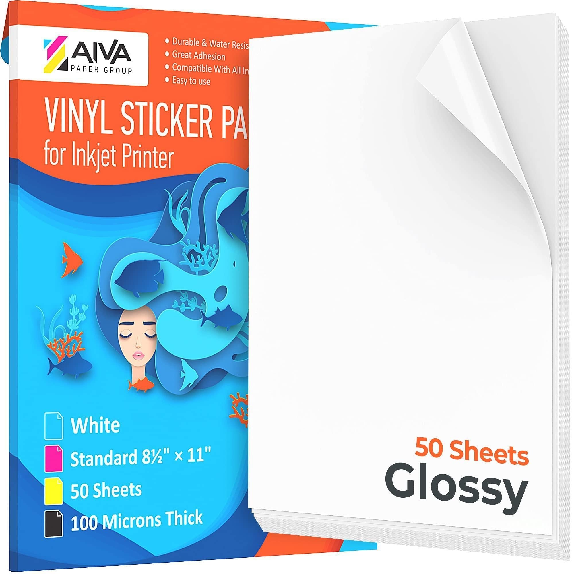 Printable Vinyl Sticker Paper Waterproof Decal Paper for Inkjet Printer 50 Sheet