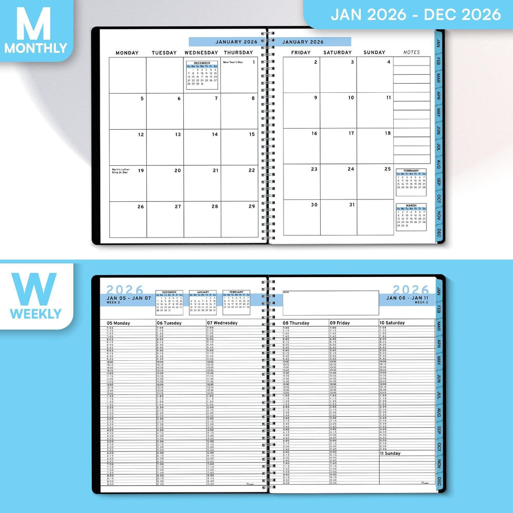 2026 Appointment Book Planner 8.5 x 11 inch Large Blue Tabbed Daily Hourly Weekly Planner Schedule Book 15 Minute time Slots Business & Personal Planner Jan 2026 Dec 2026