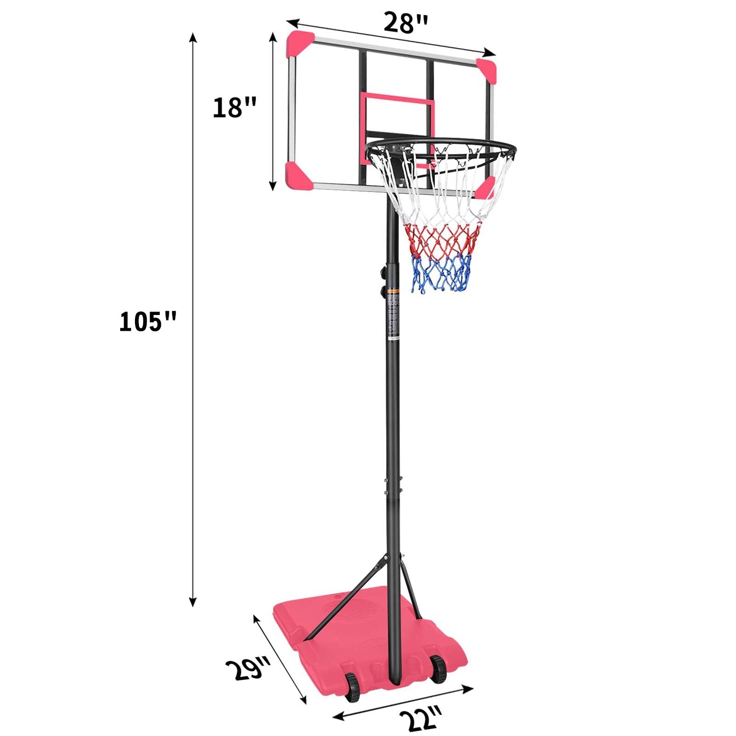 Kids Basketball Hoop Adjustable 5.6-7ft with Wheels