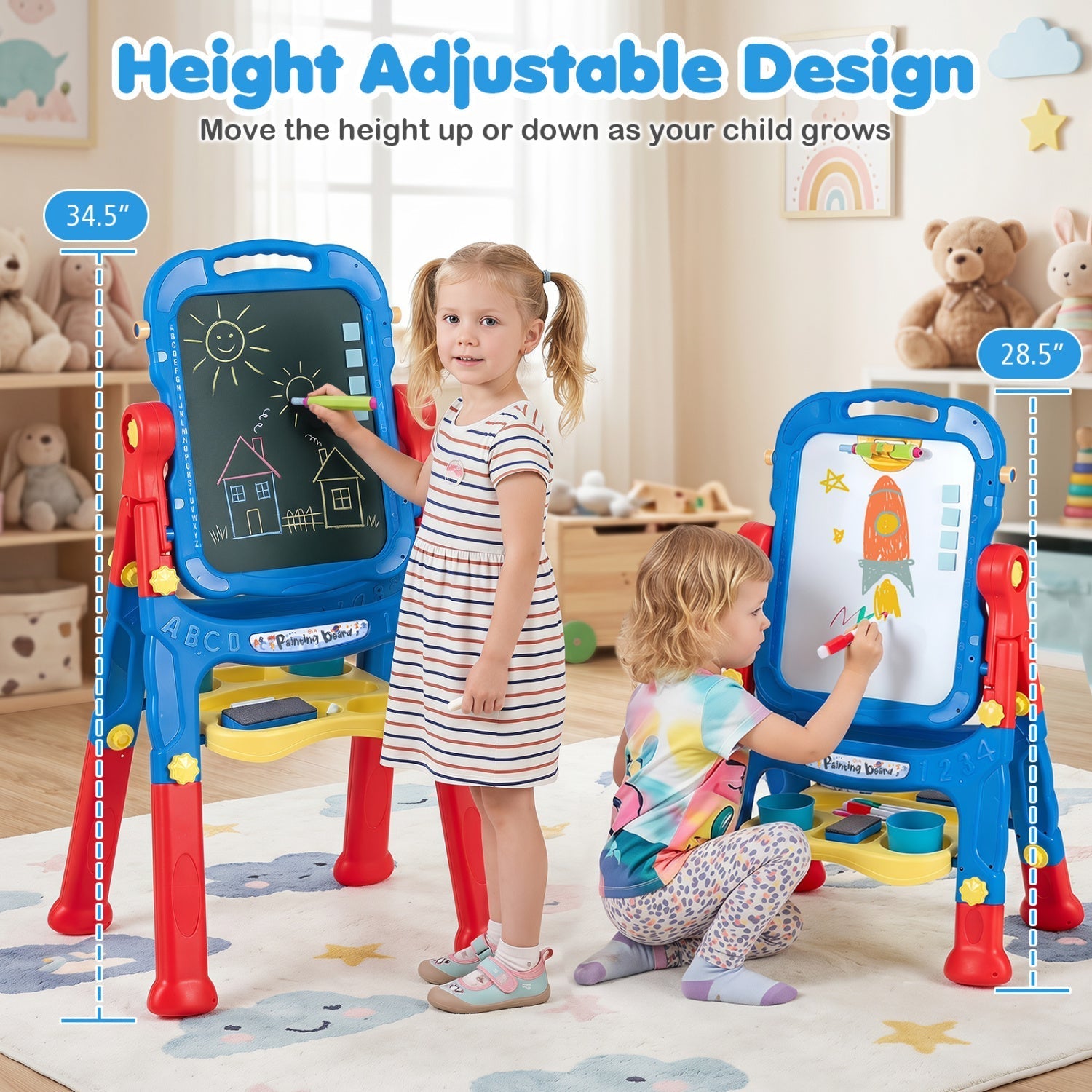 Kids Art Easel with Adjustable Height & 22 Accessories