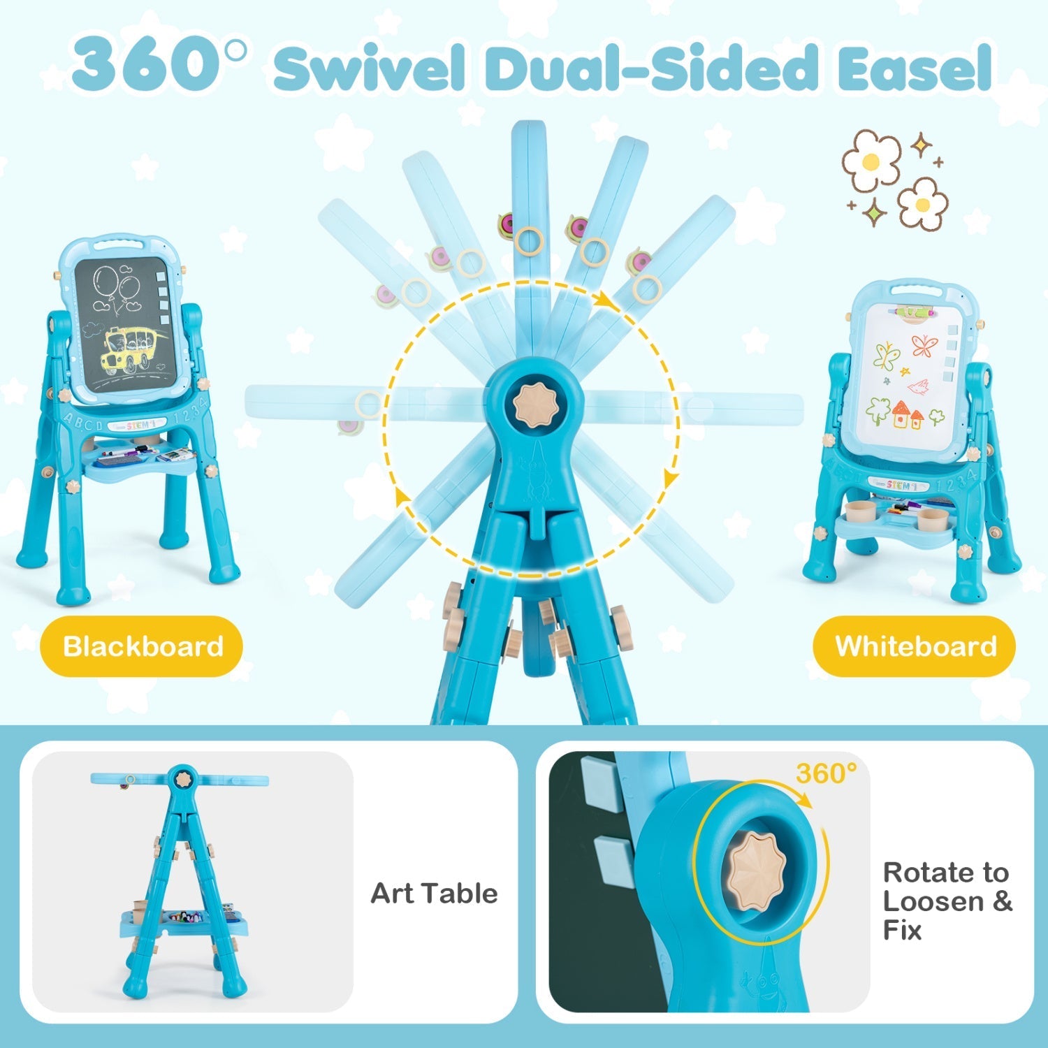 Kids Art Easel with Adjustable Height & 22 Accessories