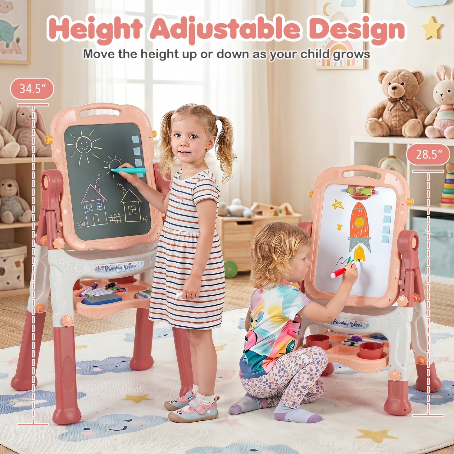 Kids Art Easel with Adjustable Height & 22 Accessories