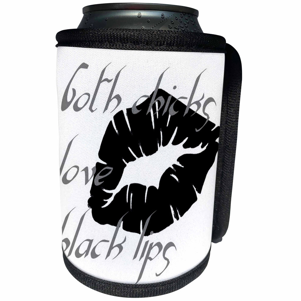 3dRose Taiche - Text Design - Gothic Lipstick Kiss - Goth Chicks Love Black Lips - Can Cooler Bottle Wrap (cc_307195)