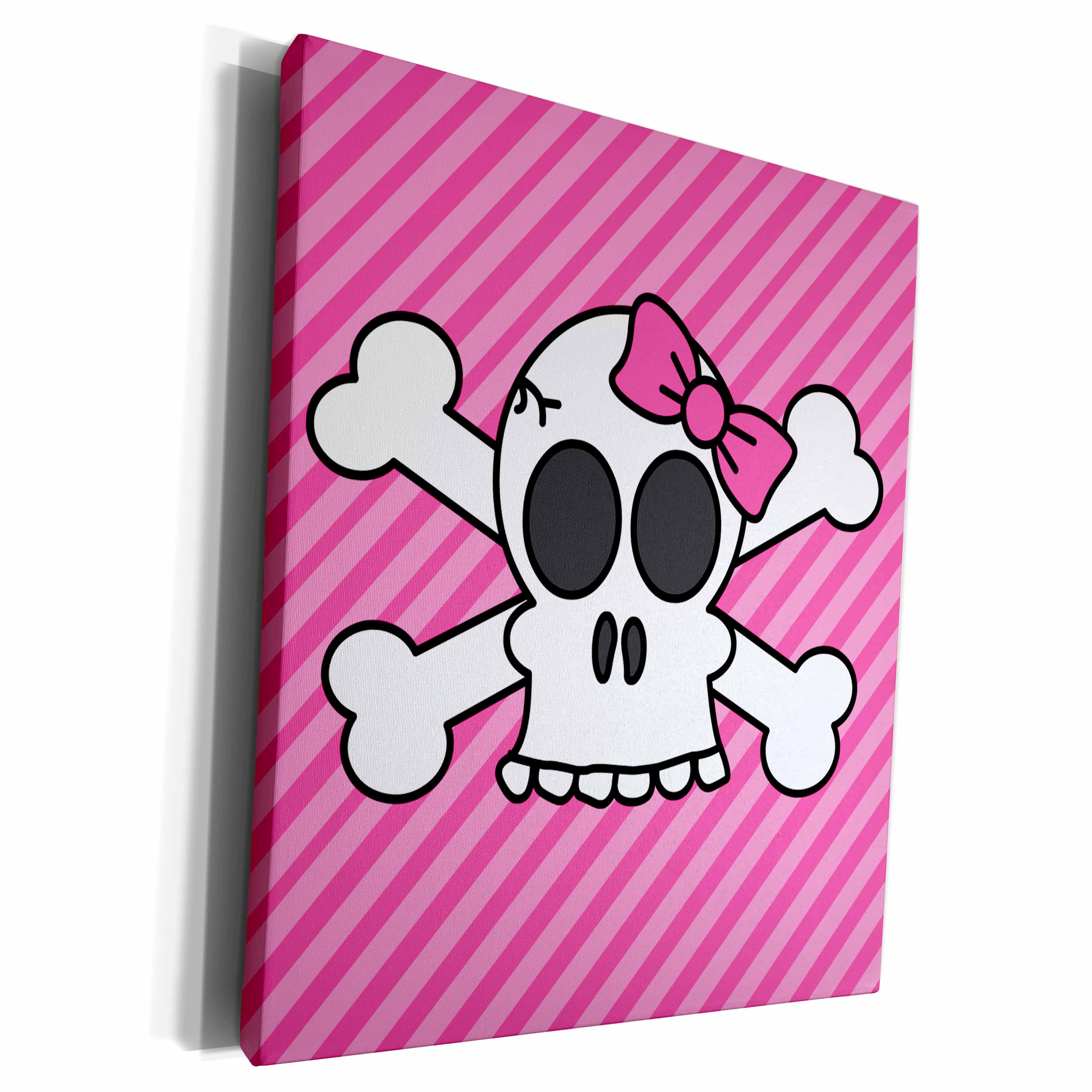 3dRose Janna Salak Designs Gothic - Cute Pink Goth Punk Skull and Crossbones Girl - Museum Grade Canvas Wrap (cw_6326)