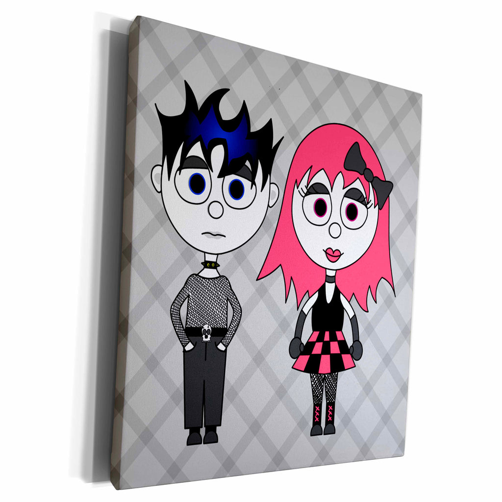 3dRose Janna Salak Designs Gothic - Cute Goth Punk Rock Girl and Boy - Museum Grade Canvas Wrap (cw_6339)