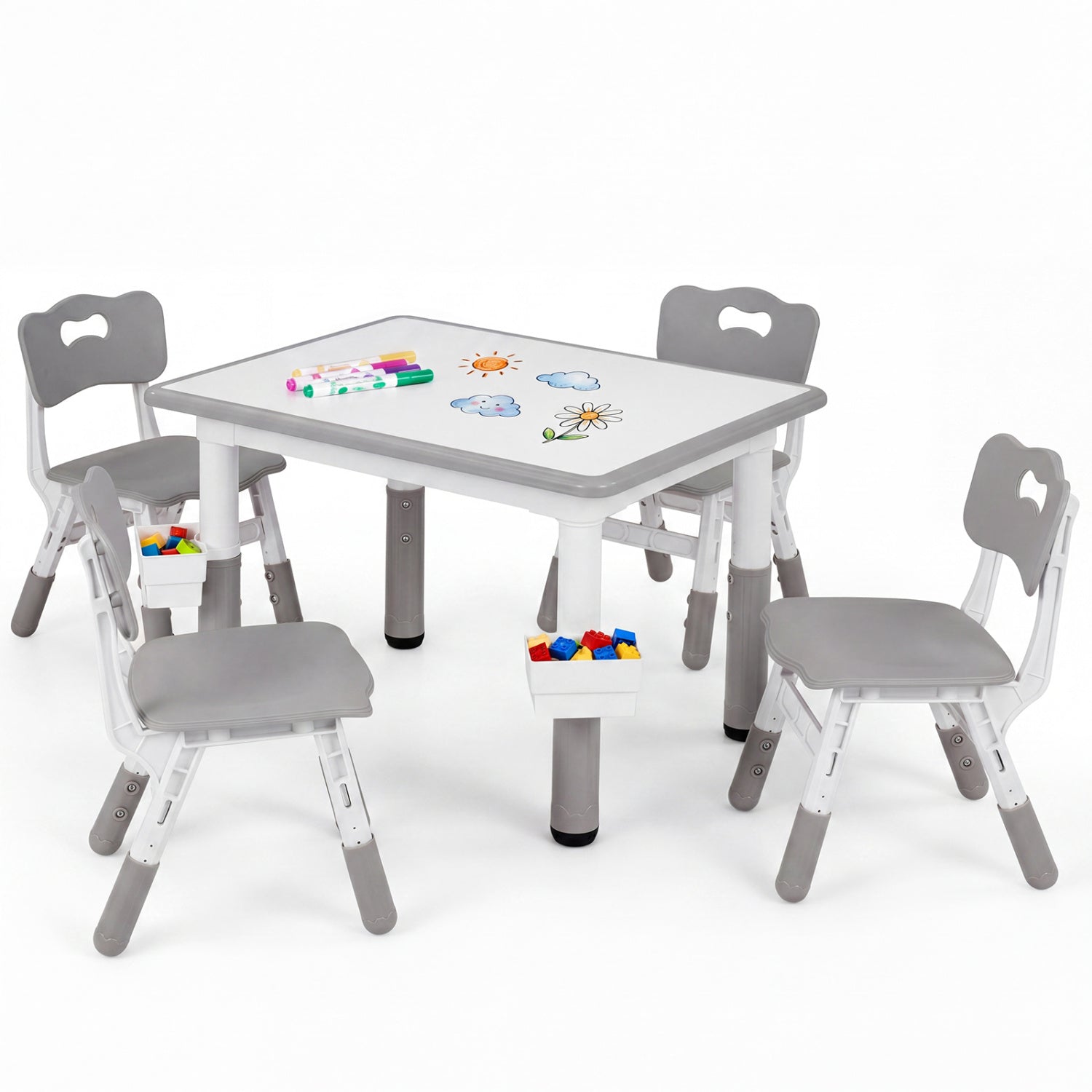 Kids Table and 4 Chairs Set with Adjustable Height